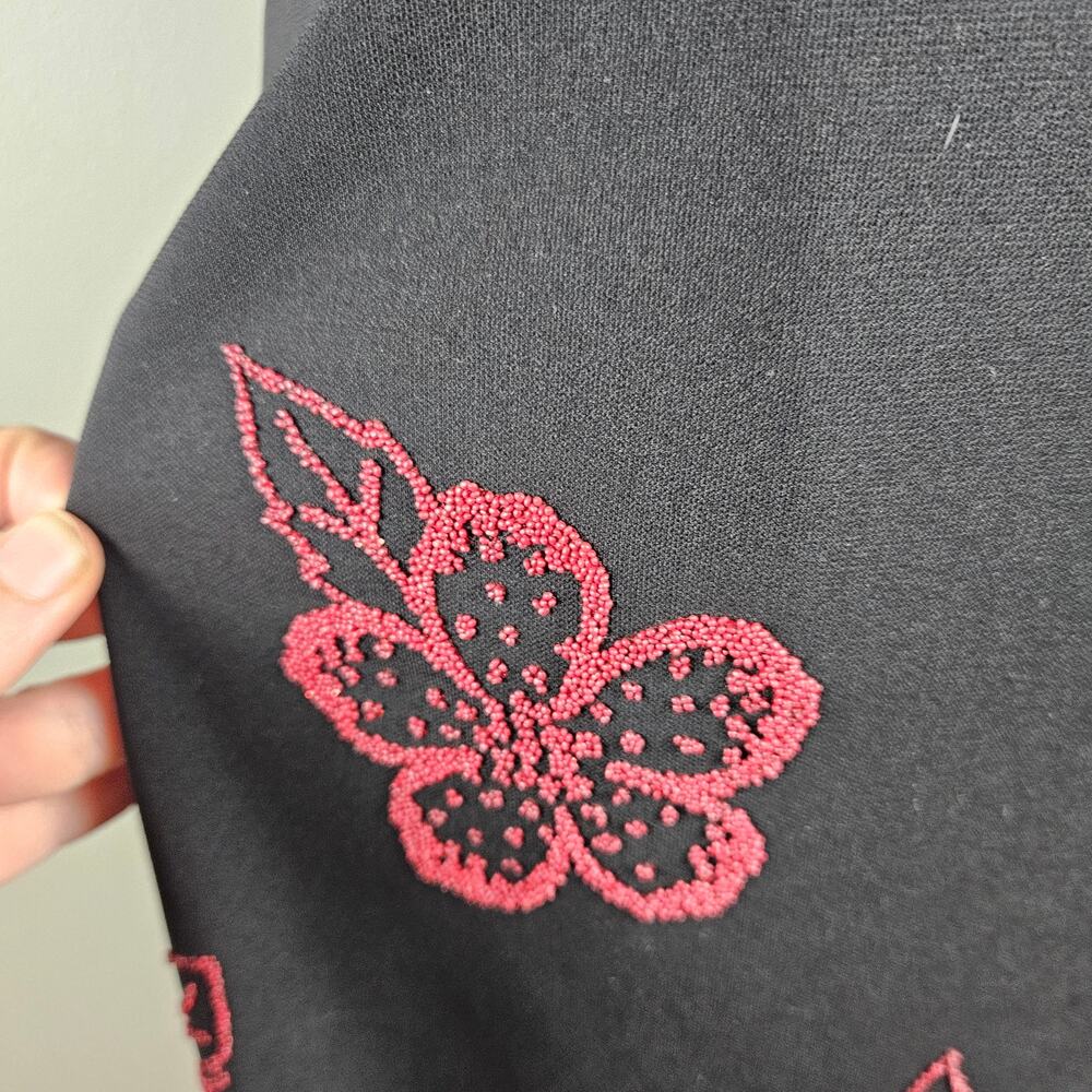 Rampage Black Midi Dress Red Floral Vintage Beaded Y2K Fairy Grunge V Neck - Picture 4 of 10